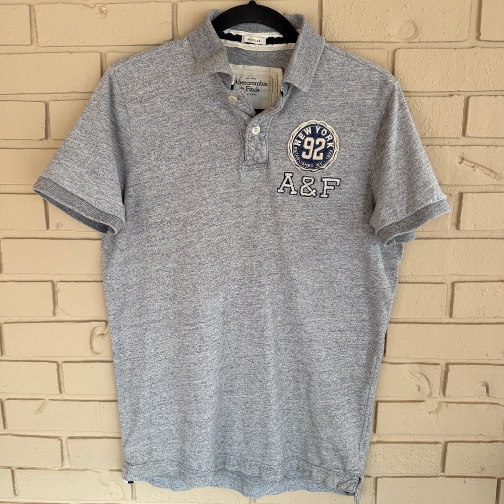 Abercrombie & Fitch Men's Muscle Fit Gray Vintage Y2K Polo Shirt Frat Boy Sz L